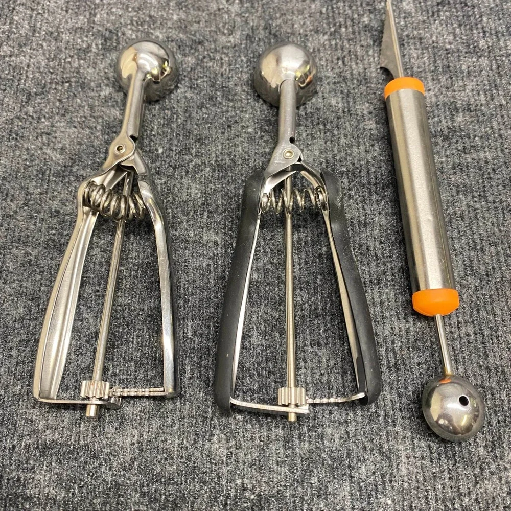 3pc Stainless Steel Cookie Scoop Set and Pura Vida Melon Baller Carving Tool
